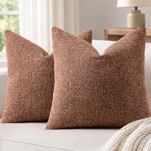 decorUhome Textured Woven Throw Pillow Covers 18x18 Set of 2 Rust | Boucle Texture, Hidden Zipper, Modern Organic Decorative Pillow Covers for Couch Sofa Living Room Bedroom, Neutral Home Décor - color: Rust, size: 18" x 18" (Pack of 2)