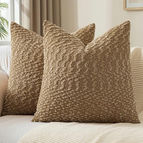 a moment Brown Pillow Covers Set of 2 with Plush Cluster Texture (20x20 Inch), Decorative Throw Pillows for Living Room, Couch Bed, Sofa, Cozy Accent Pillow Cases for Home Decor (No Inserts) - color: Brown, size: 20" x 20" (Pack of 2)