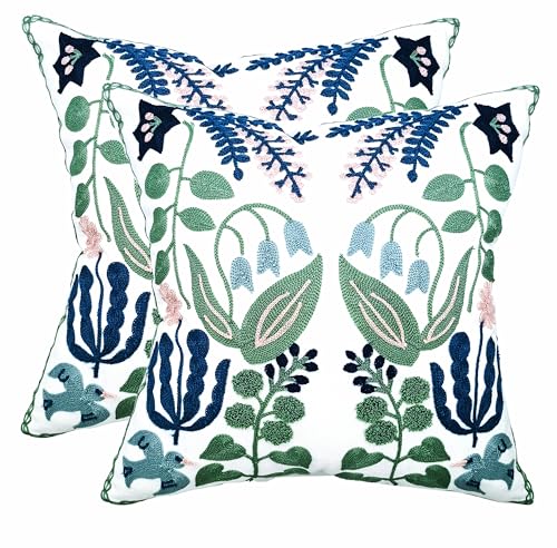 Embroidered Throw Pillow Covers, Pack of 2 Spring Flowers and Swallows Patterned Pillowcases for Couch Sofa Bedroom, Decorative Pillow Covers 18x18 inch(Swallows) - color: Swallows