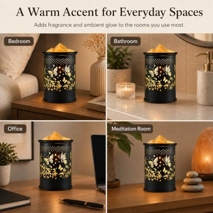 Butterfly Wax Warmer Metal Wax melt Warmer Electirc Candle Wax Burner | Electric Wax Melts Wax Cubes Black Candle Lamp for Home Office Decor,Wax Burner as Gifts for Mom Grandma Women Girls - style: Butterflies and Flowers