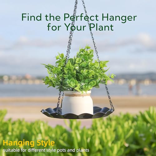 Hanging Planter for Indoor Outdoor, Plant Hanger, Plant Hanging Tray | Plant Holder, Plant Pot Shelf Basket for Window, Wall, Ceiling, Garden with Chains and Hooks, 2Pcs, Wavy Round - style: Wavy Round