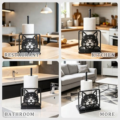 Paper Towel Holders Countertop - Paper Towel Holder Standing - Animal Paper Towel Holder Decorative Paper Towel Holders - Metal Paper Towel Holder Square Base (Cat) - color: Cat(matte Black)