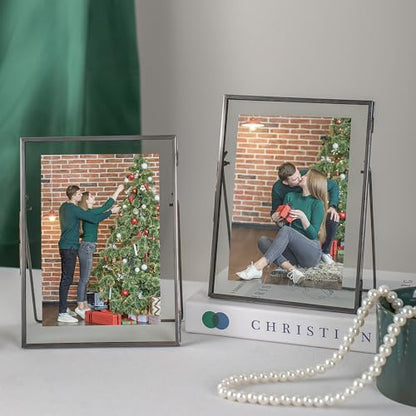 Gunmetal Gray Floating Frame Set of 2, Glass Floating Picture Frames 6"x 8" for Multi Size Photos 5x7, 4x6, 3x5 Standing Picture Frame Tabletop Display - color: Gunmetal Gray, size: 6x8 inch
