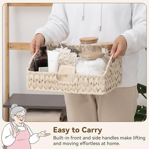 GRANNY SAYS Bundle of 1-Pack Large Butter Milk Wicker Basket for Storage & 3-Pack Medium Wicker Shelf Baskets