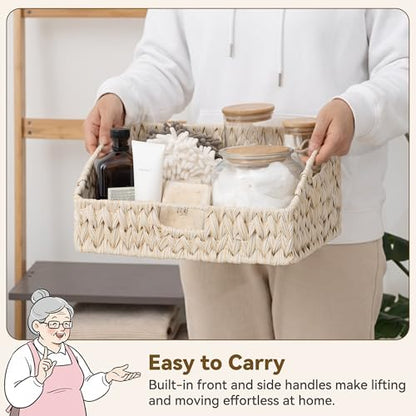 GRANNY SAYS Bundle of 1-Pack Large Butter Milk Wicker Basket for Storage & 3-Pack Medium Wicker Shelf Baskets