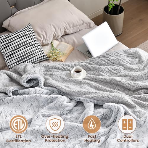 Bearhug Electric Blanket King Size 100" x 90" Dual Controllers Heated Blanket, 10 Heat Settings, 1-12 Hour Auto Shut-Off, Faux Fur & Sherpa Dual-Sided, Machine Washable, Gift-Ready Elegant Packaging - color: Dreamy Milky Way, size: King Size 100" × 90"