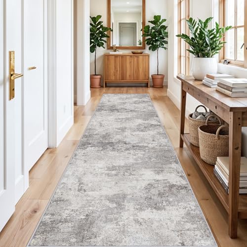 Washable 3x12 Hallway Runner Rug: Washable Non Slip Carpet Grey | Long Entryways Kitchen Living Room - Abstract Modern Neutral Thin Low Pile Runners 3x12 Grey - color: Grey01, size: 3' x 12' (Rectangular)