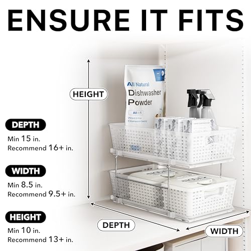 Simple Houseware 2 Tier Pull-Out Sliding Drawer Under Sink Storage, Clear | Great for Kitchen Bathroom Tray Shelf Organizer - color: Clear