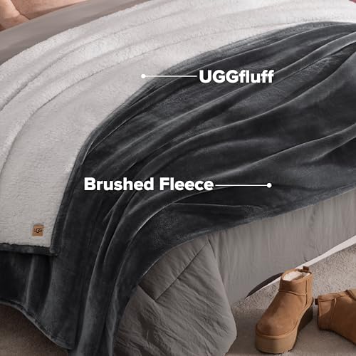 UGG Nita Queen Blanket, Reversible Plush Fleece, 90" x 90", Gray | Fits Queen & Full Size Beds, UGG Fluff Plush Face, Smooth UGG Fluff Reverse, OEKO-TEX Compliant, Warm & Cozy, Oversized - color: Grey, size: Full/Queen