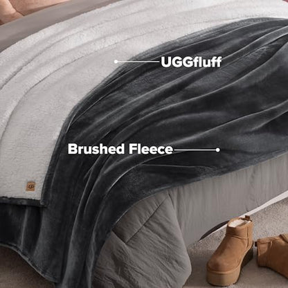 UGG Nita Queen Blanket, Reversible Plush Fleece, 90" x 90", Gray | Fits Queen & Full Size Beds, UGG Fluff Plush Face, Smooth UGG Fluff Reverse, OEKO-TEX Compliant, Warm & Cozy, Oversized - color: Grey, size: Full/Queen