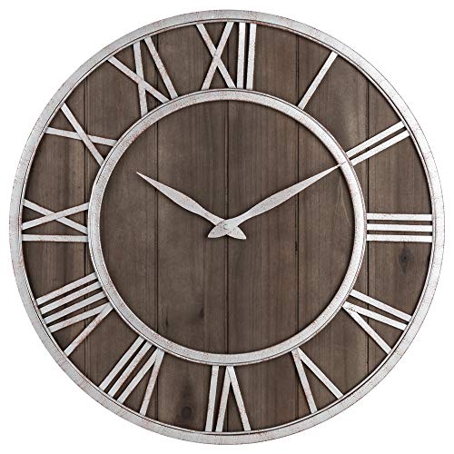 Oldtown Farmhouse Metal & Solid Wood Noiseless Wall Clock (Dark Brown, 18-inch) - color: Dark Brown, size: 18-inch
