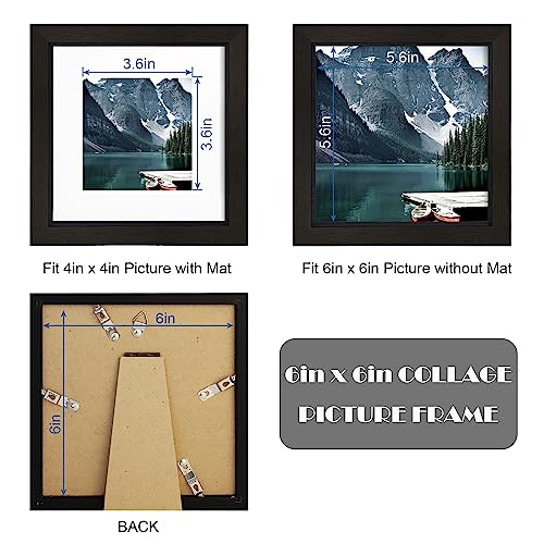 Hongkee 6x6 Black Picture Frames set of 3, Made of Wooden and Real Glass Square Photo frame - Displays 4x4 Picture With Mat or 6 x 6 Without Mat, Desktop & Wall Collage Frame set - color: Black, size: 6x6 in