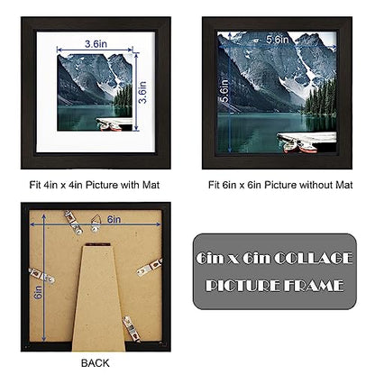 Hongkee 6x6 Black Picture Frames set of 3, Made of Wooden and Real Glass Square Photo frame - Displays 4x4 Picture With Mat or 6 x 6 Without Mat, Desktop & Wall Collage Frame set - color: Black, size: 6x6 in