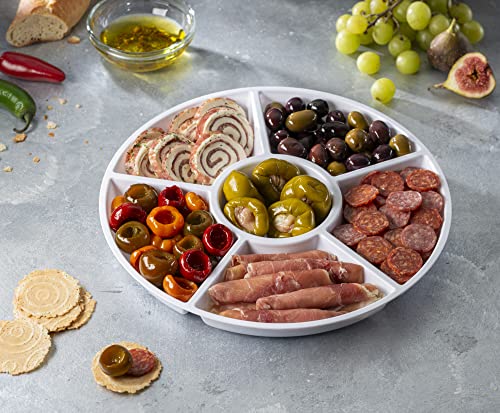 Plasticpro 6 Sectional Round Plastic Serving Tray/Platter (4, White) - color: White