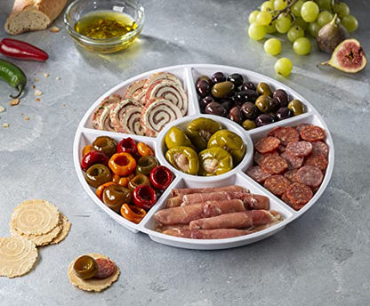 Plasticpro 6 Sectional Round Plastic Serving Tray/Platter (4, White) - color: White