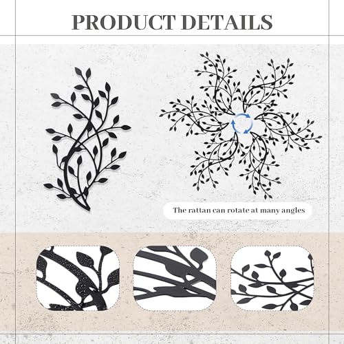 Otoolling 15.7 Inch Metal Wall Clock Metal Tree Leaf Wall Decor Silent Vine Olive Branch Leaf Art Clock for Home Bedroom Living Room Decorations