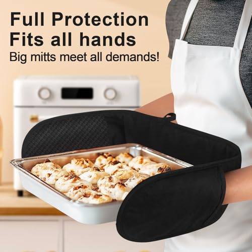Philorn Black Double Oven Mitts, Heat Resistant 260℃ Silicone Glove | Waterproof Kitchen Gloves Oven Extra Long Oven Mitts with Non-Slip Silicone Surface for Baking, Cooking, BBQ - color: Black 1