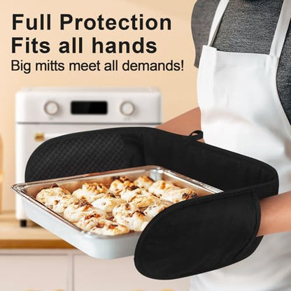 Philorn Black Double Oven Mitts, Heat Resistant 260℃ Silicone Glove | Waterproof Kitchen Gloves Oven Extra Long Oven Mitts with Non-Slip Silicone Surface for Baking, Cooking, BBQ - color: Black 1