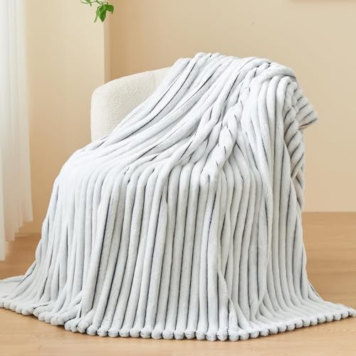 NEWCOSPLAY Fleece Ribbed Cozy Twin Blanket for Couch, Black White, 60"x80" | Premium Silky Flannel Blanket, Soft Lightweight Fluffy Throw Blanket for Bed Sofa Decor, Gift for All Season Use - color: Black and White Ribbed, size: Twin(60"x80")