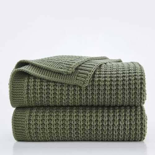 Douceur Olive Green Fisherman's Rib Cable Knit Throw Blanket 50"x60" | Blanket for Couch, Soft Chunky Cable Knit Blanket, Classic Fisherman's Rib Stitch Throw for Living Room Gift - color: Brioche-olive Green, size: 50"X60"