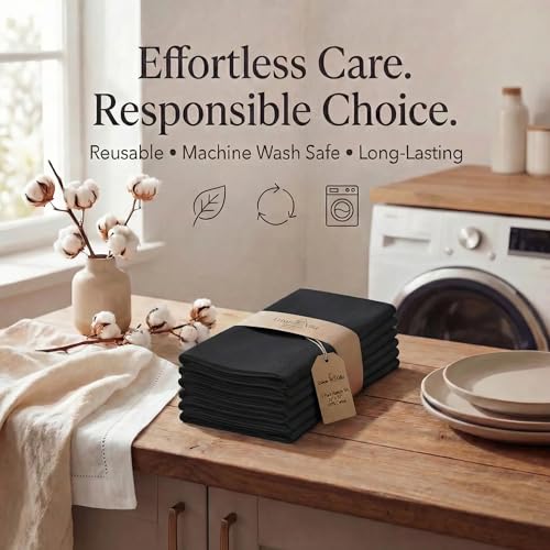 Urban Villa Hemstitch Cloth Dinner Napkins Cotton 20”x20” (Set of 12)-Black - color: 014 Black - Hemstitch, size: 20" x 20" (Set of 12)