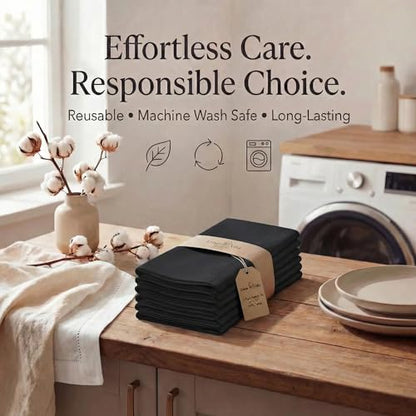 Urban Villa Hemstitch Cloth Dinner Napkins Cotton 20”x20” (Set of 12)-Black - color: 014 Black - Hemstitch, size: 20" x 20" (Set of 12)