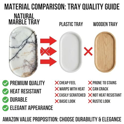 Natural Marble Vanity Tray for Bathroom Counter, Stone Catchall Tray for Perfume, Soap, Jewelry and Skincare, Bathroom Countertop Organizer for Vanity, Dresser or Kitchen Sink, 11.8 x 6.3 Inch