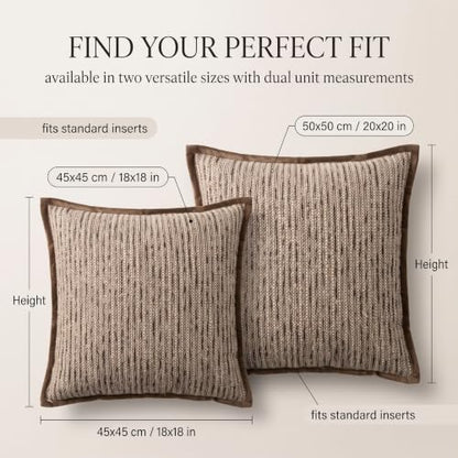 2 Pack Italian Minimalist Throw Pillow Covers, Brown Textured Chenille Boucle Decorative Cushion Cases for Couch Sofa Living Room Bedroom, 18x18 / 20x20Inches, Cover Only (A,M)