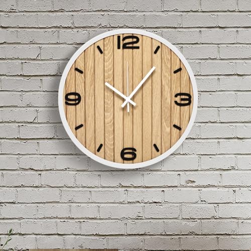 Round Wall Clock Battery Operated, Modern Wooden Small Analog Clocks 12 Inch Silent Non-Ticking for Home, Office, Apartment, Living Room, Bathroom, Kitchen, Bedroom - color: B - 12x12 in