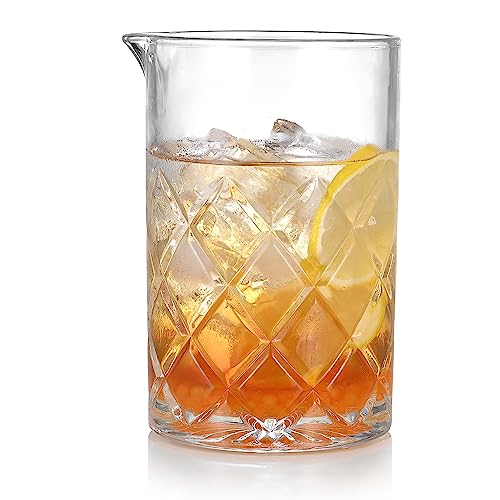 24oz Crystal Cocktail Mixing Glass | Old Fashioned Mixing Glass Bartender Bar Tool | Heavy Duty 700ml Glass Cocktail Pitcher & Mixing Beaker for Whiskey Drinks, Bar Accessories - size: 24 Ounces