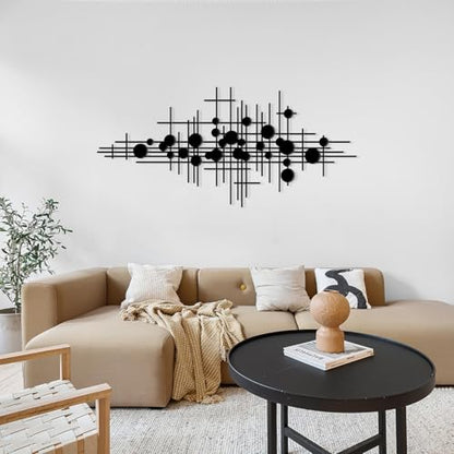 Rajukit Geometric Metal Wall Art Decor for Home | Modern abstract metal wall sculpture. Black finish. Ideal for living room. Size: 33.9 x 15.7 inches. - size: 33.9"L x 15.7"W
