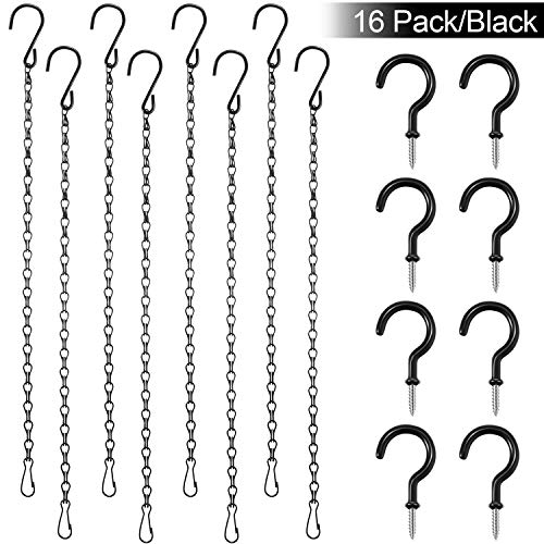 Hotop 8 Pcs Metal Hanging Chains with Ceiling Hooks, Garden Plant Hangers for Hanging Bird Feeders, Billboards, Chalkboards, Basket, Planters, Lanterns, Wind Chimes, Chain Hook DIY(16.38 Inch,Black) - color: Black, size: 16.38 Inch