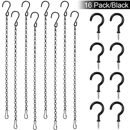 Hotop 8 Pcs Metal Hanging Chains with Ceiling Hooks, Garden Plant Hangers for Hanging Bird Feeders, Billboards, Chalkboards, Basket, Planters, Lanterns, Wind Chimes, Chain Hook DIY(16.38 Inch,Black) - color: Black, size: 16.38 Inch