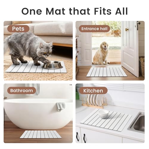 Super Anti-Slip Strong Absorbent Diatomite Pad, Stone Bath Mat 24 x 16 inches Quick-Dry Pad, Foldable and Easy to Store Bathroom Stone Bath Mat, Suitable for Bathroom