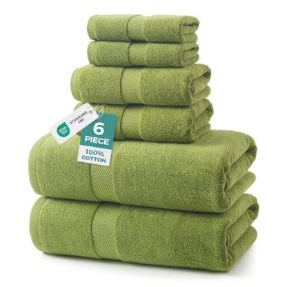 ecolook Ultra Soft 6-Piece Towel Set, 100% Cotton | Lighter Weight, Quick Dry, Highly Absorbent, 2 Bath, 2 Hand, 2 Washcloths, Perfect for Bathroom, Green - color: Green