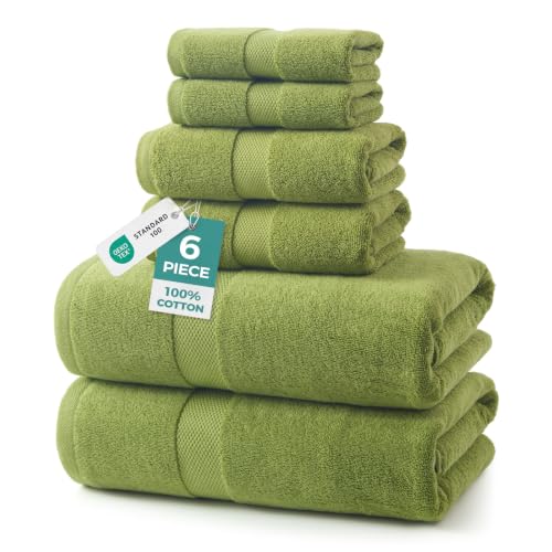 ecolook Ultra Soft 6-Piece Towel Set, 100% Cotton | Lighter Weight, Quick Dry, Highly Absorbent, 2 Bath, 2 Hand, 2 Washcloths, Perfect for Bathroom, Green - color: Green