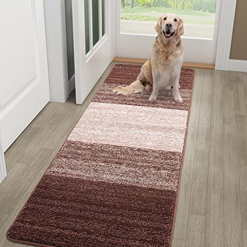Kitinjoy Indoor Outdoor Door Mat, 48x30 Non-Slip Dirt Trapper Doormats | Brown Low-Profile Washable Inside Entrance Front Floor Mat, Sturdy Soft Entry Striped Doormats for Entryway - color: Brown, size: 48'' X 30''