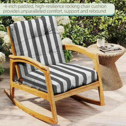 Outdoor Chair Cushions 42x21x4 Inch Set of 2, Dark Gray Stripe | Patio Cushions for Dining Rocking Chairs, High Back Soft Seat Pad with Ties, Waterproof Fade Resistant, Indoor Outside Use - color: Dark Gray White Stripes