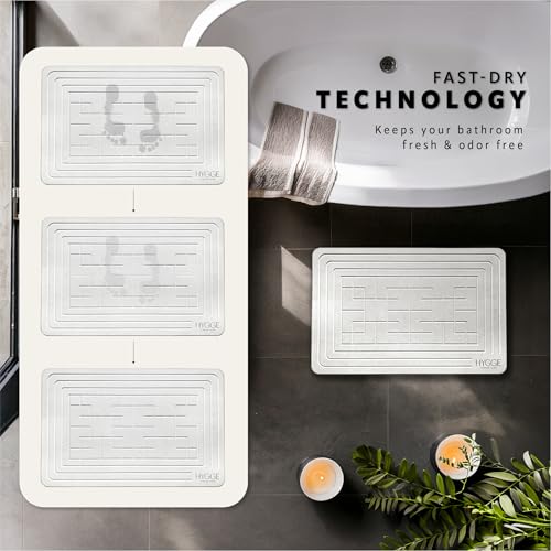 Diatomaceous Earth Stone Bath Mat - Ivory Tile | Modern Fast Dry Bathroom Floor Shower Mat, Quick Drying Premium Luxury Diatomite Spa Stone Gift, Non-Slip Base, 23.6" x 15.4" - color: Ivory Tile