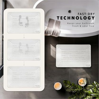 Diatomaceous Earth Stone Bath Mat - Ivory Tile | Modern Fast Dry Bathroom Floor Shower Mat, Quick Drying Premium Luxury Diatomite Spa Stone Gift, Non-Slip Base, 23.6" x 15.4" - color: Ivory Tile