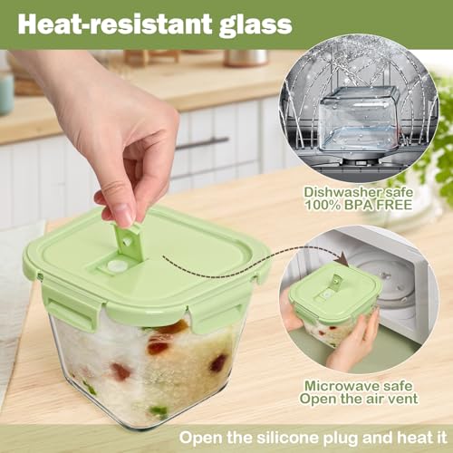 Borosilicate Glass Soup Containers with Lids, 4 Cup/32 oz, 6 Pack | Microwave Dishwasher Oven Freezer Safe | Airtight Leak Proof | Food Grade | Square Soup Meal Prep | Lunch | Food Storage Set - color: Multicolor6