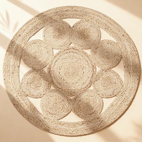 Craft Trade 72-Inch Round Jute Area Rug - 6ft Braided Natural Fiber Carpet, Reversible Handwoven Boho Decor for Large Living Room & Dining Area (Natural) - color: Braided, size: 6' (Round)