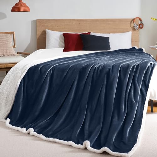 BEAUTEX Sherpa Fleece Throw Blankets Soft Fluffy Flannel Plush Cozy | Fuzzy Navy Cuddle Blanket for Couch, Bed, Sofa, Adults (50" x 60", Navy) - color: Navyblue, size: Throw-50"x60"