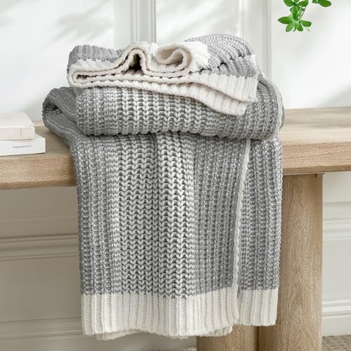 Premium Chenille Throw Blanket, Soft Cozy Luxury Two-Tone Knit Blanket for Couch, Sofa, Chair, Home Decor, Grey & Ivory 50"x60" - color: Two-tone Grey, size: 50" X 60"