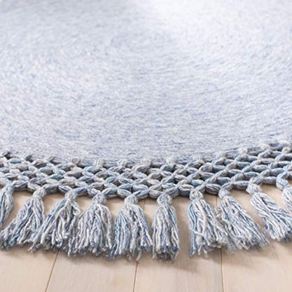 SAFAVIEH Sahara Collection 3' Round Blue Denim SAH490L Handmade Boho Tassel Area Rug - color: Blue Denim, size: 3' (Round)