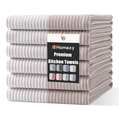 Homaxy Premium 100% Cotton Kitchen Towels 18"x28", 6 Pack, Khaki | Large Kitchen Hand Towels, Soft and Absorbent Tea Towel, Dish Towels with Hanging Loops - color: Khaki, size: 18 x 28 - 6 Pack