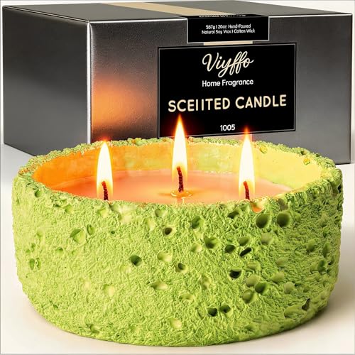 Viyffo 20oz Large Scented Candle - Sage & Lemon, 3 Wick Home Scented Candle, Non Toxic Soy Candle for Women and Men, Lemon Green Textured Ceramic Jar, Luxury Fragrance, Fresh Home Décor & Gift - color: Lemon Green