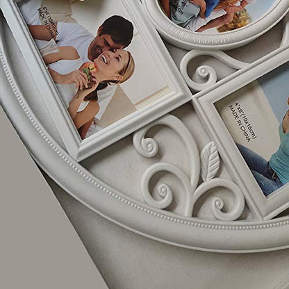 MKUN 2Pack of 4x6 Wall Photo Collage Frames - Round Circular Circle Wall Hanging Picture Collage Frame with Leaf Decoration, 5- Opening (White) - color: White