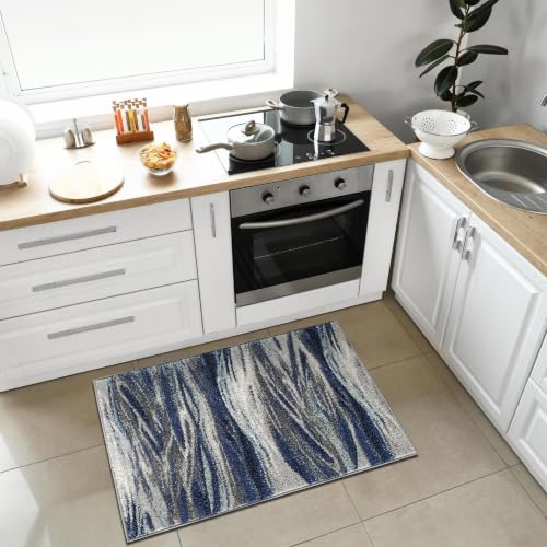 Keen Home Design Throw Rugs - 24"x36" Non-Shedding, Thick Pile Abstract Rugs for Kitchen, Living Room, Bedroom, Dining Room, Entryway - Size: 2' x 3', Skrik Navy - color: Skrik Navy, size: 2' x 3' (Rectangular)