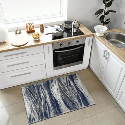 Keen Home Design Throw Rugs - 24"x36" Non-Shedding, Thick Pile Abstract Rugs for Kitchen, Living Room, Bedroom, Dining Room, Entryway - Size: 2' x 3', Skrik Navy - color: Skrik Navy, size: 2' x 3' (Rectangular)